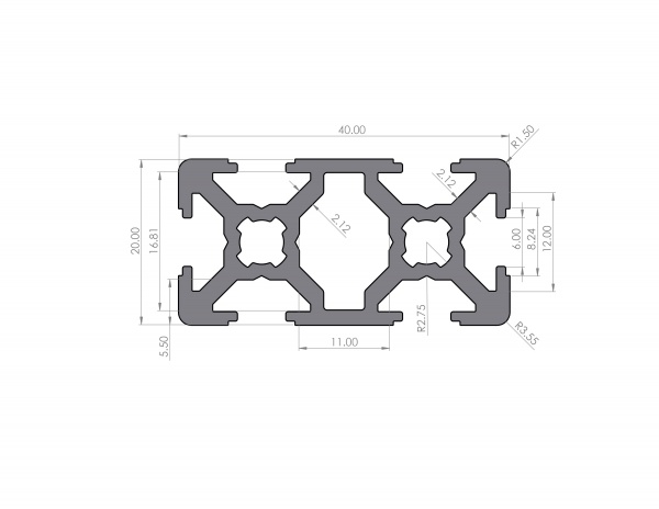 Aluminium profile 20x40 groove 6 B-type